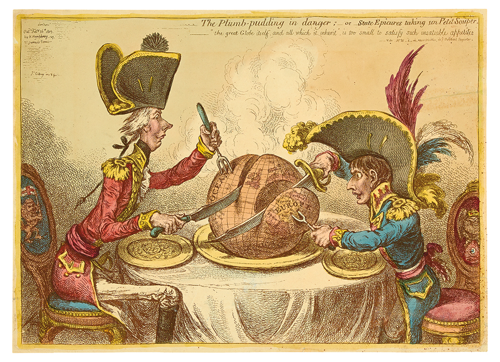 GILLRAY, JAMES. The Plumb-pudding in danger;__or__State Epicures taking un Petit Souper.